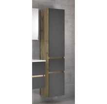 Colonne de salle de bains murale avec corps aspect chêne et trois segments de façade anthracite.