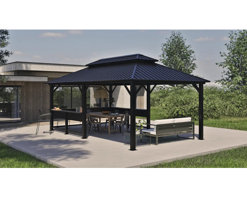 Pavillon mit Esstisch und Sitzgelegenheit im Aussenbereich