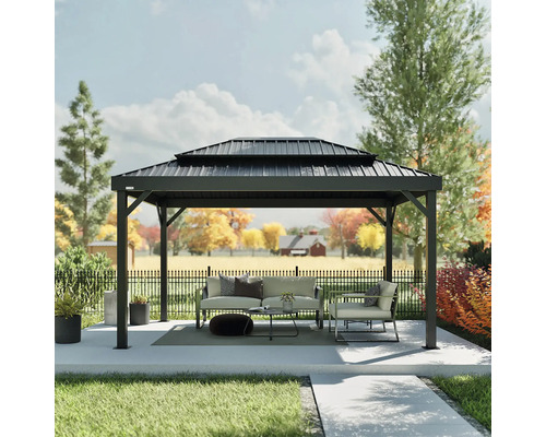 Pavillon SOJAG London 1014 inkl. Moskitonetz 299,3 x 423 cm schwarz Pavillon mit Dach und Sitzgelegenheiten im Garten
