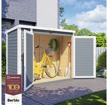 Abri de jardin avec portes ouvertes et outils de jardin