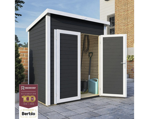 Gartenschuppen mit Doppeltür und Gartenwerkzeugen