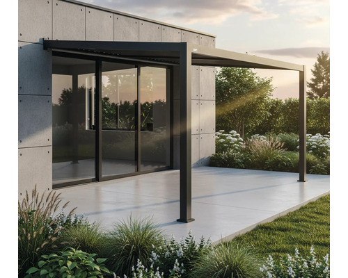 Pergola de terrasse moderne en métal avec vue sur le jardin