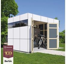 Abri de jardin moderne avec vélos et étagères