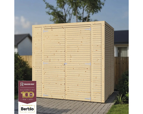 Gartenhaus Bertilo Cubico 2 Fineline Rhombusprofil 207 x 170 cm natur Holzgartenhaus mit Doppeltür im Aussenbereich