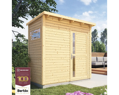 Holzgartenhaus mit Fenster und Tür im Aussenbereich