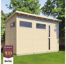 Holzgartenhaus mit Fenstern und Tür