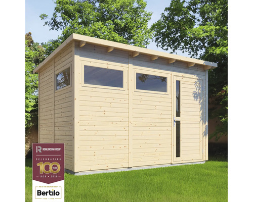 Holzgartenhaus mit Fenstern und Tür