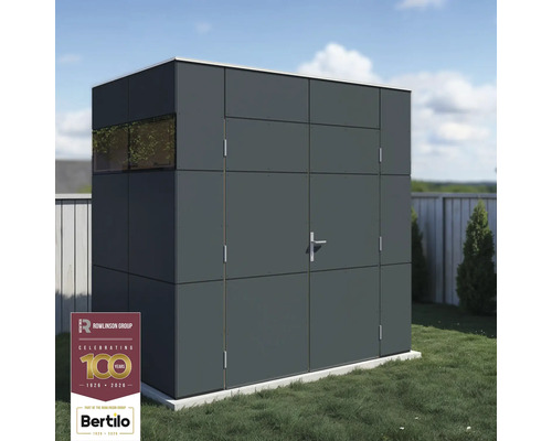 Gartenhaus Bertilo Trespa HPL Design Mini 231 x 165 cm anthrazit Grauer Geräteschuppen mit Fenster und Tür im Garten