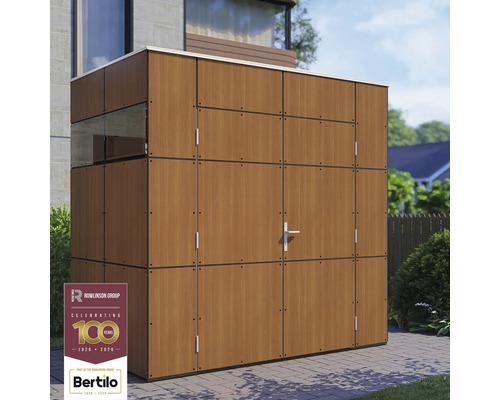 Gartenhaus Bertilo Trespa HPL Design Mini 231 x 165 cm Walnuss Gartenschrank aus Holz mit Tür und Fenster
