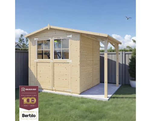 Gartenhaus Bertilo Tonio 2 Plus inkl. Schleppdach 297 x 233 cm natur Holzgartenhaus mit Doppeltür und Fensteransicht
