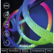 Flexibler RGBIC LED Lichtschlauch mit Musiksensor, Memory Funktion, Formgestaltung und Timer.
