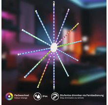 LED-Feuerwerk Lichteffekt mit Farbwechsel, spritzwassergeschützt und stufenlos dimmbar per Fernbedienung.