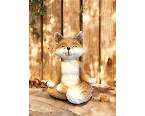 Figurine décorative renard assis en position de méditation pour le jardin