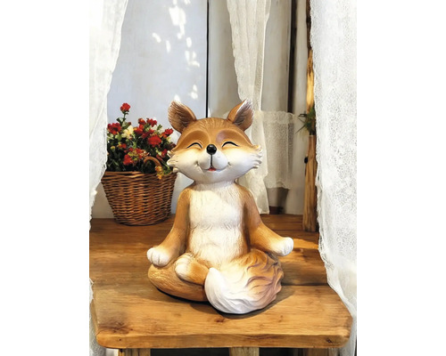 Sculpture décorative de renard en position de méditation pour le jardin