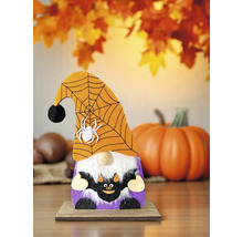 Décoration d'Halloween : figurine de gnome avec chapeau en toile d'araignée et motif de chauve-souris