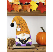 Décoration d'Halloween : gnome avec toile d'araignée, chauve-souris et citrouille
