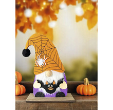 Décoration d'Halloween : Nain avec chapeau en toile d'araignée et application de chauve-souris