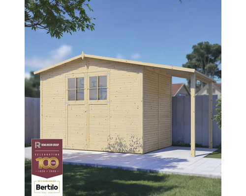 Gartenhaus aus Holz mit Doppeltür, Fenstern und Vordach