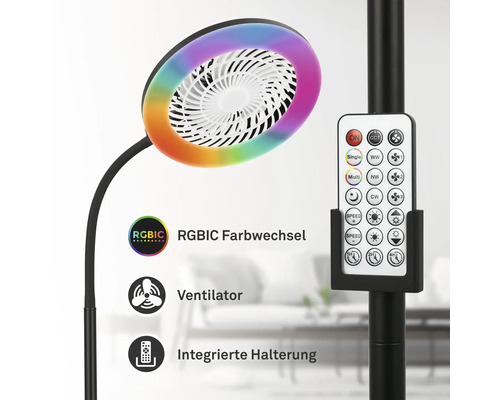 Lampadaire avec changement de couleur RGBIC, ventilateur et support intégré