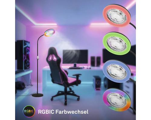 Gaming-Zimmer mit Stehlampe und RGBIC-Farbwechsel