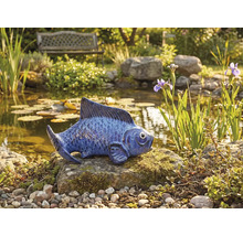 Dekofigur Fisch blau aus Keramik für den Gartenteich