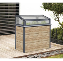 Jardinière surélevée avec serre châssis rabattable sur une terrasse