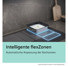 Induktionskochfeld mit flexiblen Kochzonen und Topf mit Reis