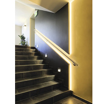 Cage d'escalier avec escalier, rampe et éclairage