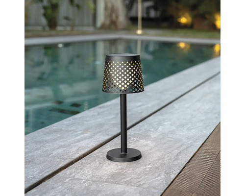 Dekorative Tischleuchte aus Metall neben einem Pool