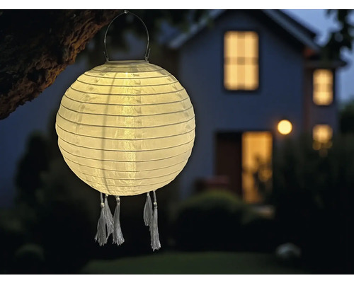 Lanterne décorative en papier avec poignée et pompons pour l'extérieur