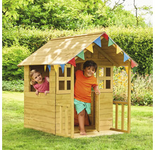 Holzspielhaus mit Kindern im Garten