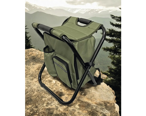 Rucksackstuhl mit Metallgestell und Stauraum