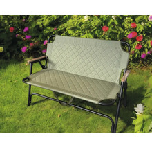 Gepolsterte Gartenbank für zwei Personen mit Metallrahmen und Armlehnen aus Holz