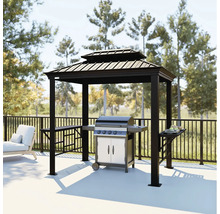 Pavillon de grill avec barbecue et surfaces de rangement sur une terrasse