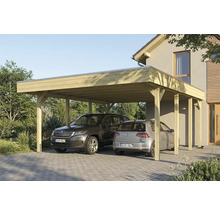 Double carport en bois avec deux voitures