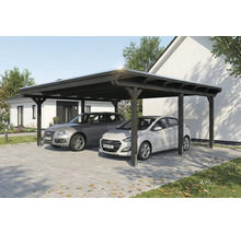 Double abri de voiture en bois avec deux voitures garées