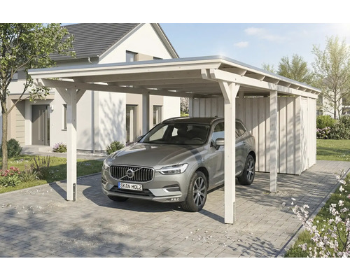 Voiture sous abri en bois avec remise à outils