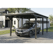 Voiture sous un carport en bois