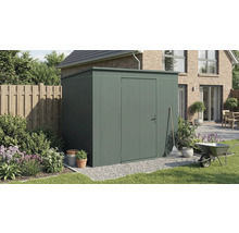 Armoire de jardin en métal avec porte dans un jardin