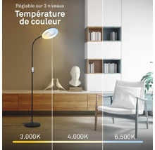 Lampadaire avec température de couleur réglable sur trois niveaux dans un salon