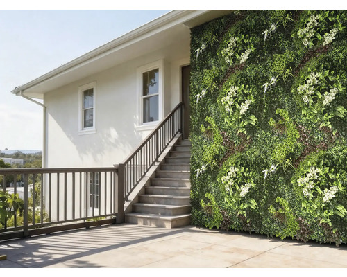Mur de maison avec jardin vertical et escalier