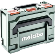 Coffret de transport Metabo MetaBox vert en plastique avec Metabo Logo, poignée et fonction d'empilage.
