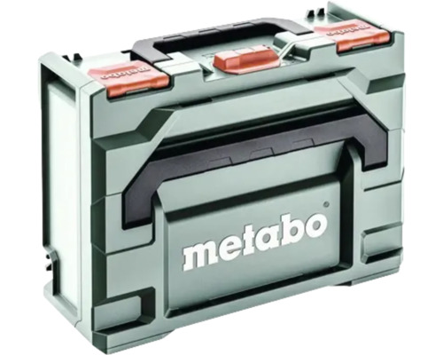 Coffret de transport Metabo MetaBox vert en plastique avec Metabo Logo, poignée et fonction d'empilage.