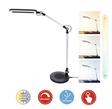 LED-Schreibtischleuchte mit verstellbarem Arm, dimmbar, einstellbare Farbtemperatur, schwenkbar und Touch-Bedienung.