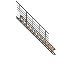 Gerade Wangentreppe mit Holzstufen und Metallgeländer.