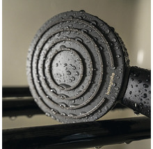 Douchette à main Hansgrohe noir mat avec disque de jet circulaire et gouttes d'eau, Hansgrohe Logo.