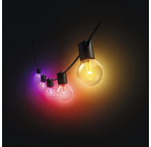Guirlande lumineuse LED avec des ampoules sphériques colorées sur un câble noir.