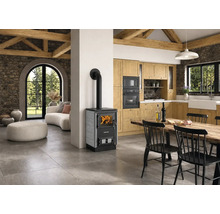 Cuisinière à combustible solide, modèle d'appoint, couleur gris, position sans four, avec plaque de cuisson en acier