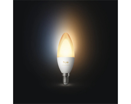Ampoule LED Philips Hue White Ambiance flamme E14, lumière blanc chaud.