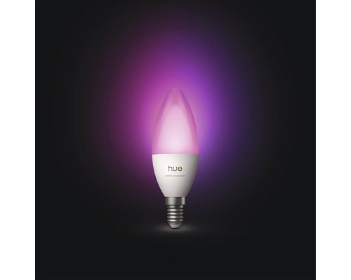 Ampoule LED Philips Hue E14 White and Color Ambiance en forme de bougie.